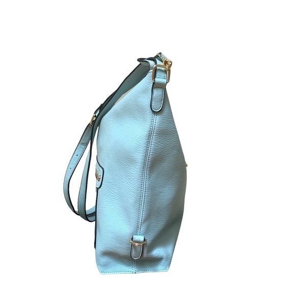 Convertible Oversized Vegan Leather Light Blue Hobo Bag - Picture 3 of 13